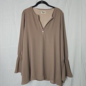 Show Me Your Mumu - Taupe Chiffon Long Sleeve Blouse Plus Size Small